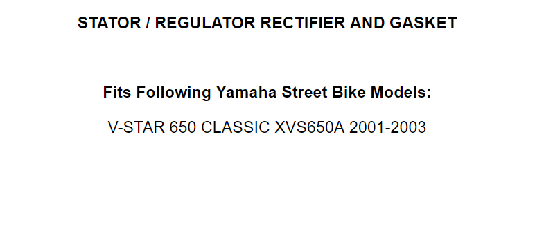 Stator Regulator Rectifier W/Gasket for Yamaha V-Star 650 Classic XVS650 2001-03