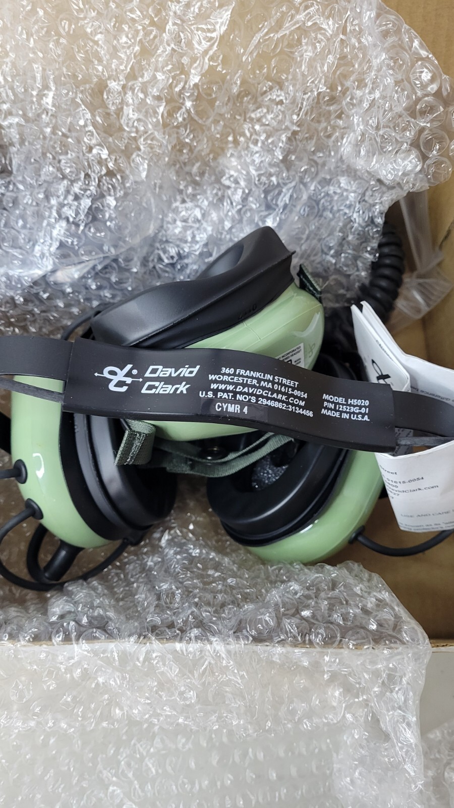 David Clark H5020 Behind The Head Headset W/ 4-25" Coiled Cord And H39A Plug.