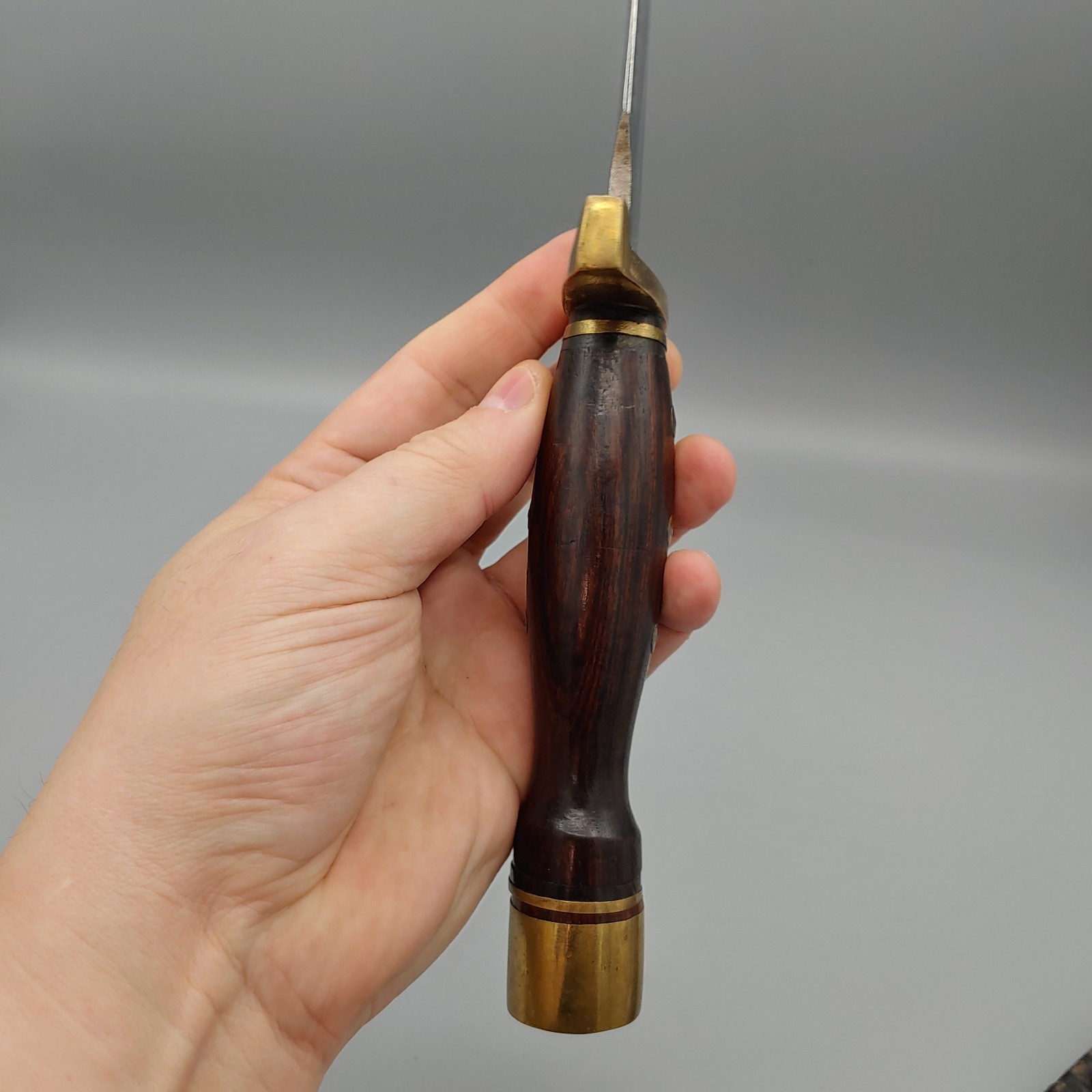 VTG Custom Arkansas Toothpick Knife Dagger w/ Sheath 19" walnut/brass handle 12"