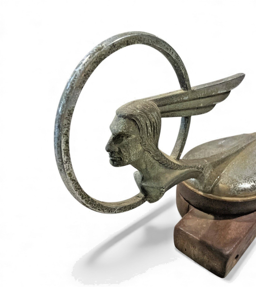 OEM 1934 Pontiac Hood Ornament Unrestored Mounted on Wood Base