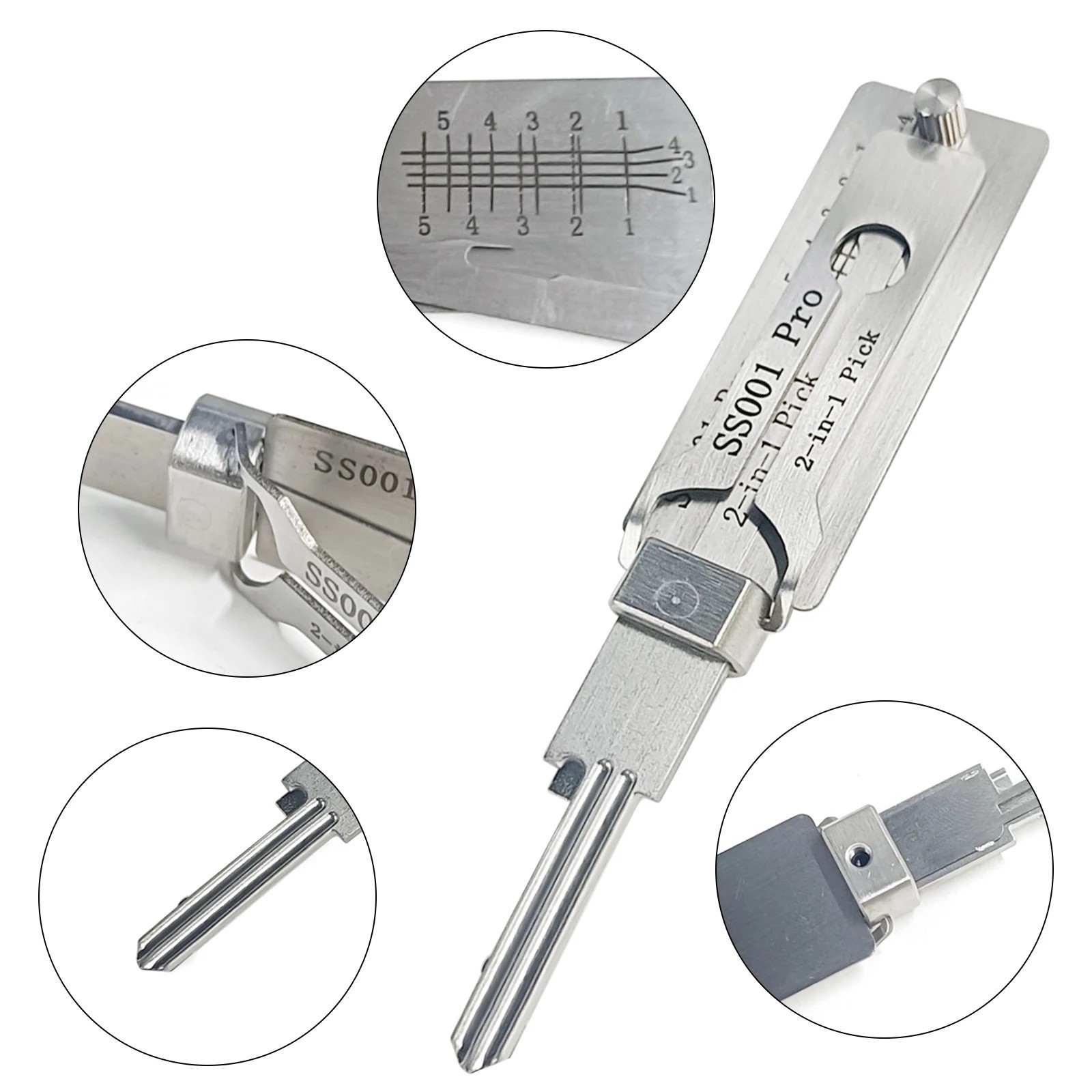2-in-1 Stainless Steel Key Decoder SS001 PRO Lock Decoder Repair Tools-(1pc)*