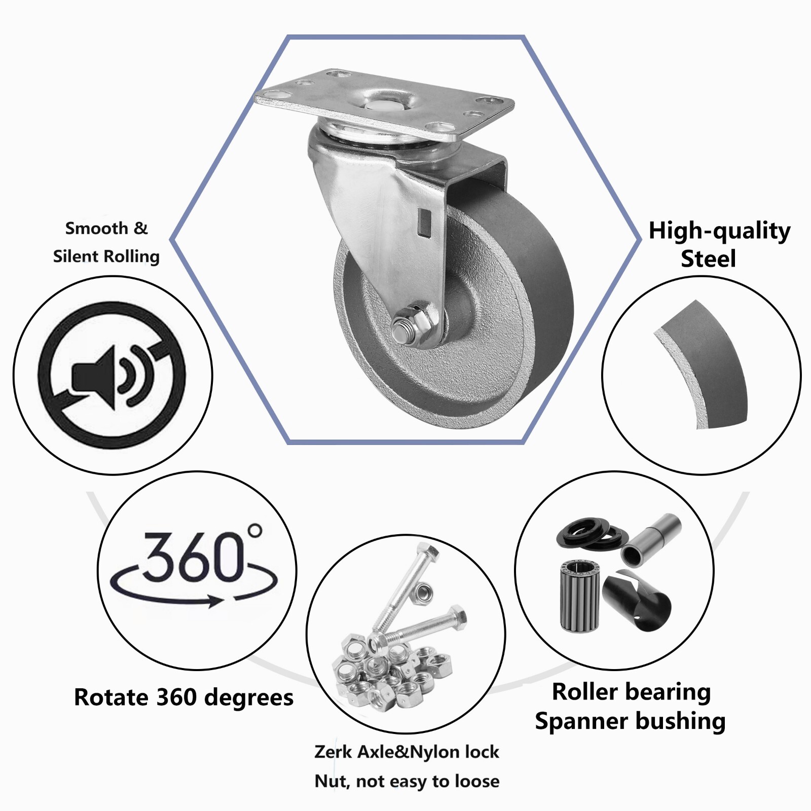 Syration's 3inch Industrial small Casters,Steel plate Casters set of 4(4 Swivel)