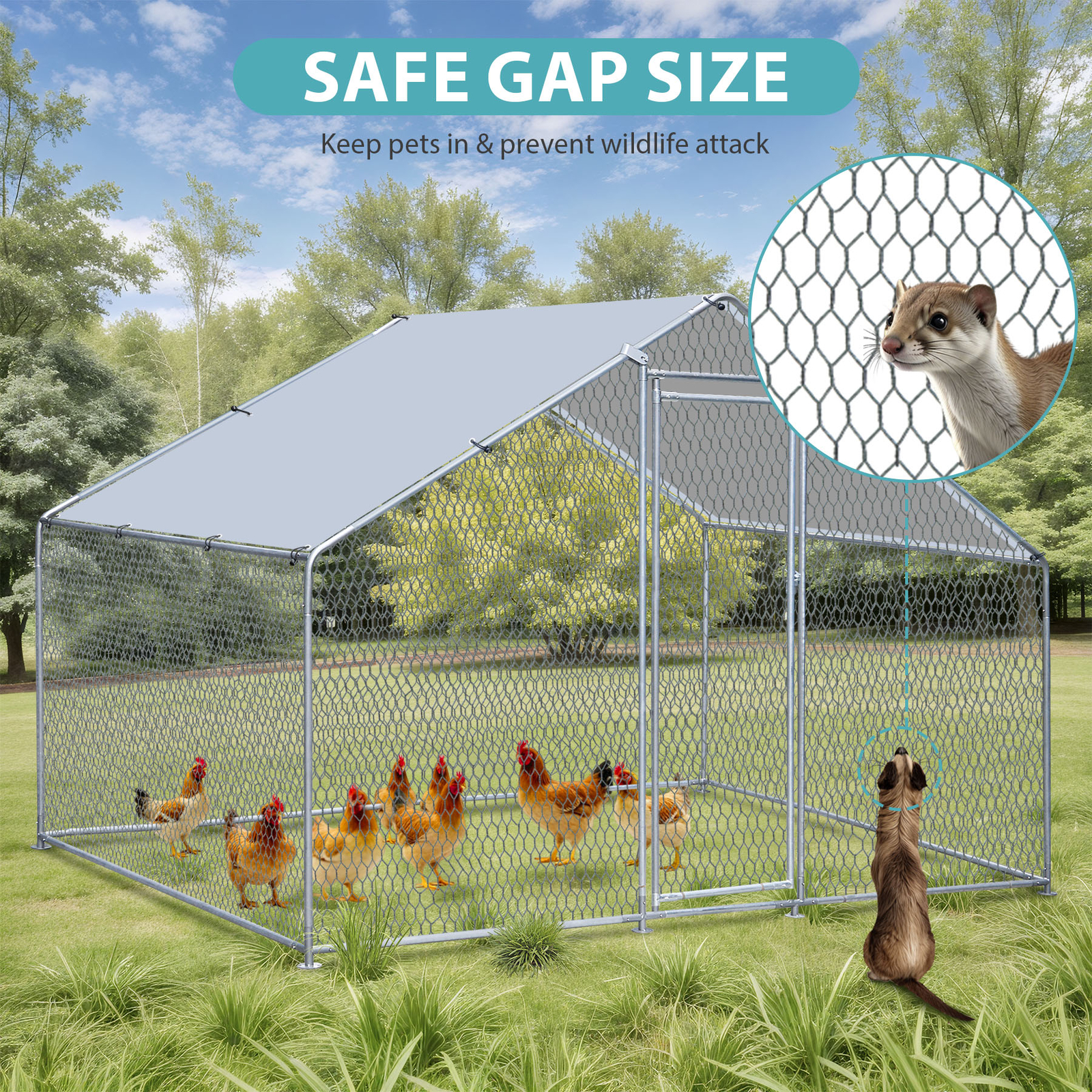 10X 6.5ft Walk-in Metal Chicken Coop Poultry Cage Pet House w/ Chicken Run Cover