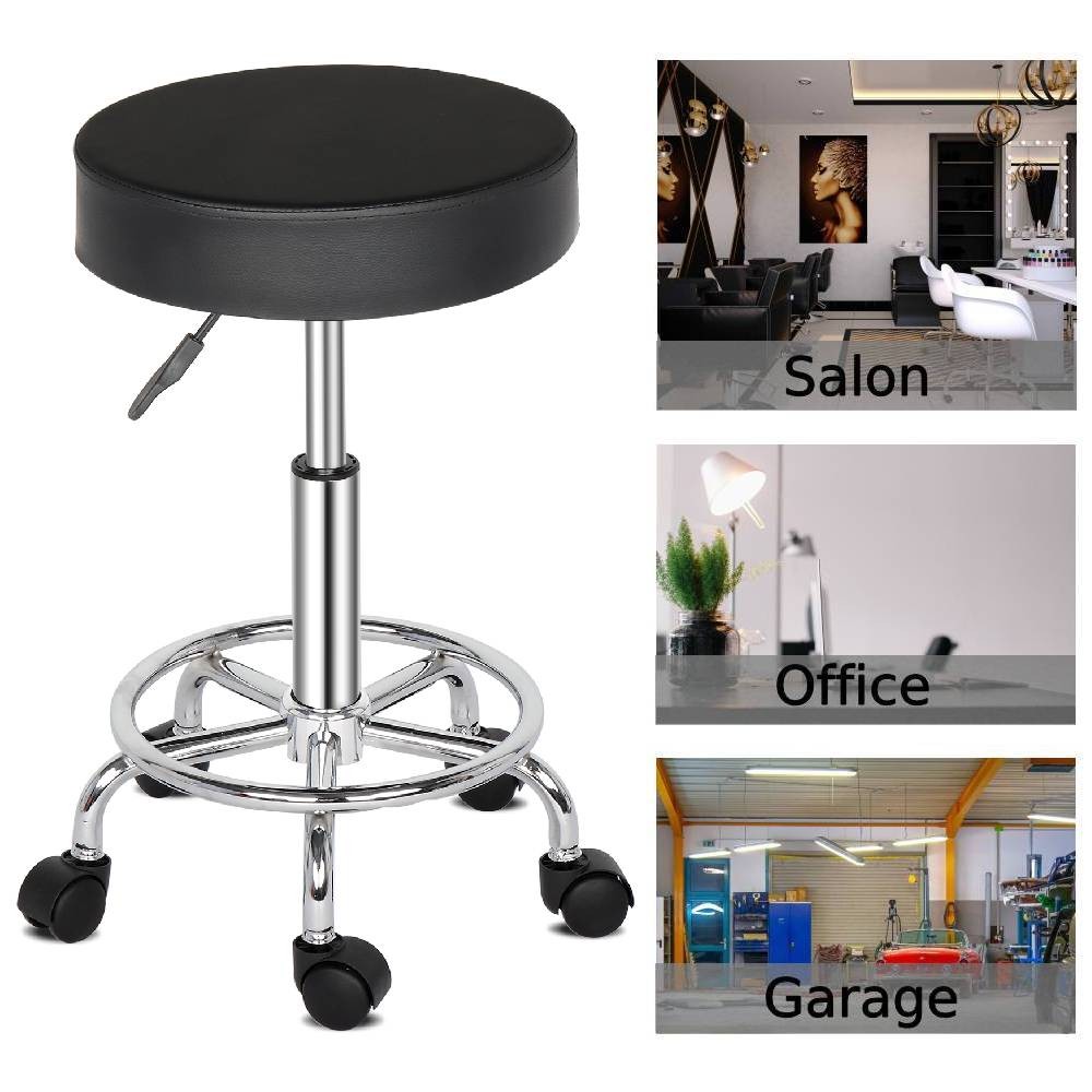 Rolling Garage Stool Adjustable Mechanic Work Shop Salon PU Leather Swivel Seat