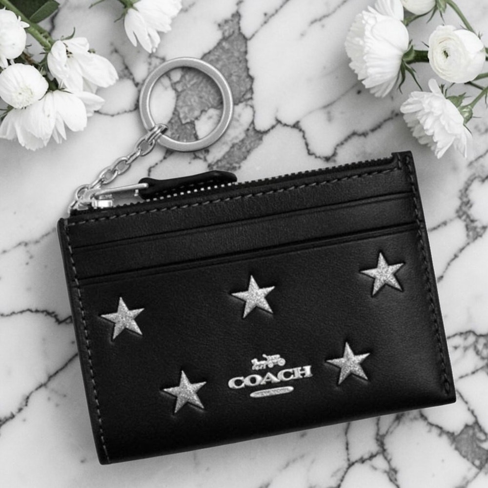 Coach Mini Skinny Id Case With Star Print in Black CW876