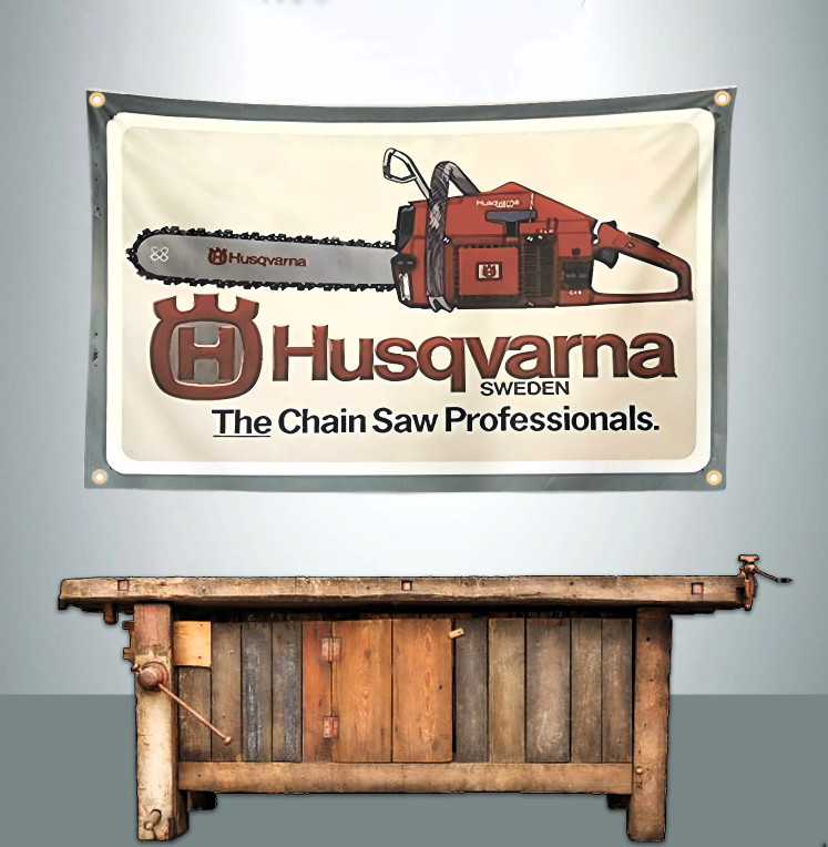 HUSQVARNA CHAIN SAW 3' X 5' BANNER FLAG (VINTAGE LOOK)