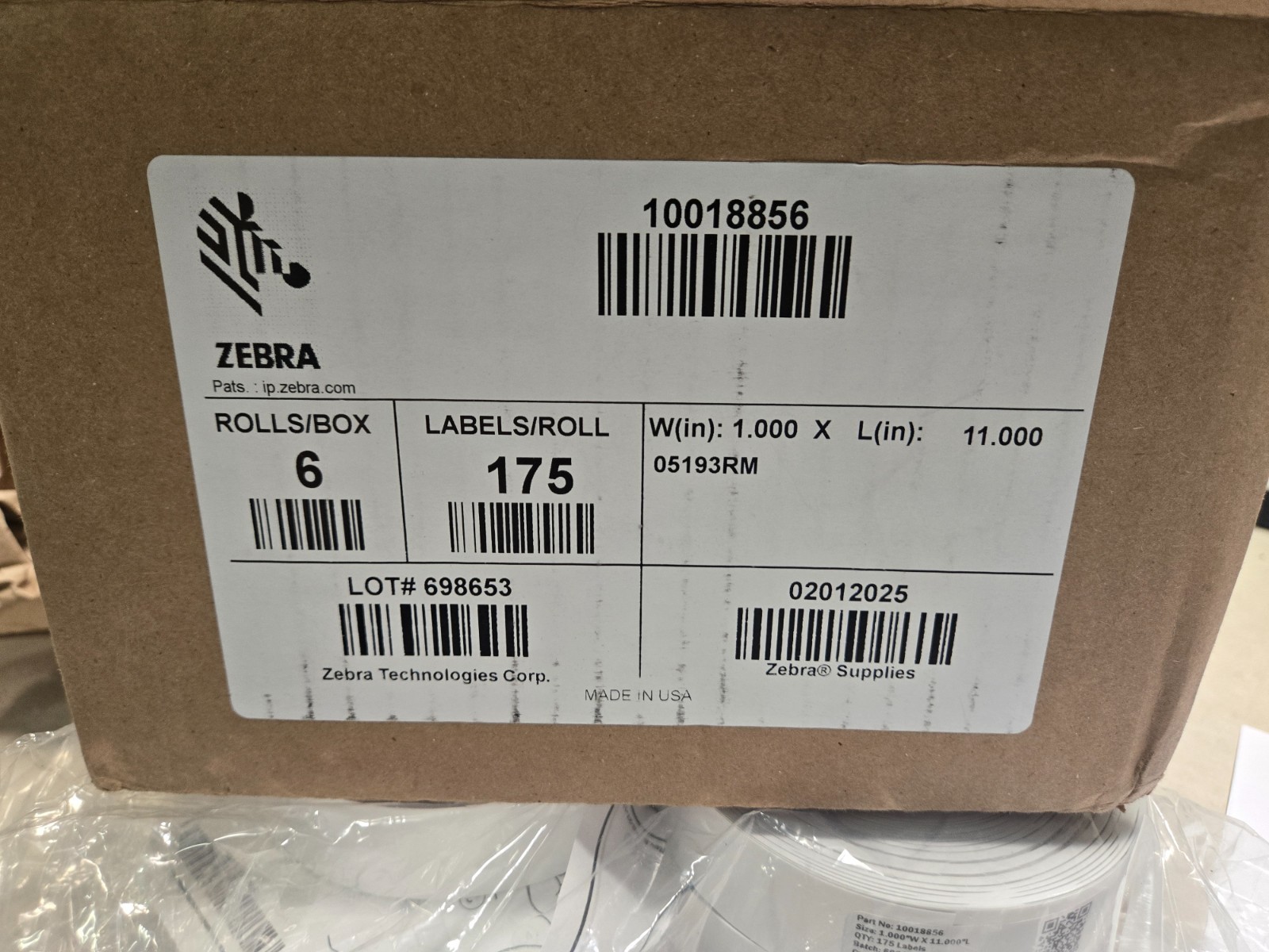 6- Zebra Z-Band Ultrasoft Wristbands, 10018856, 1" x 11", White, 175 lables/Roll