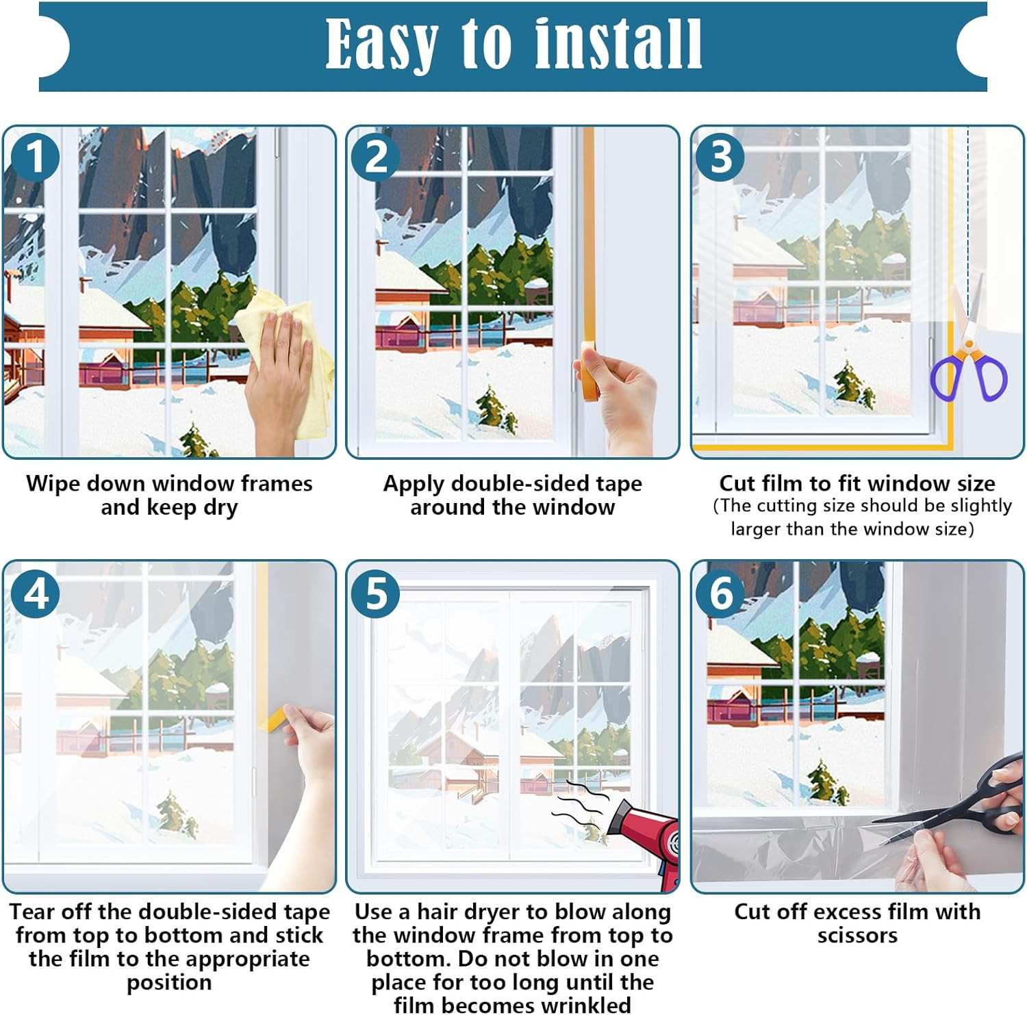 Window Insulation Kit, 63 × 394 Inch Plastic Window Coverings for Winter, Thicke