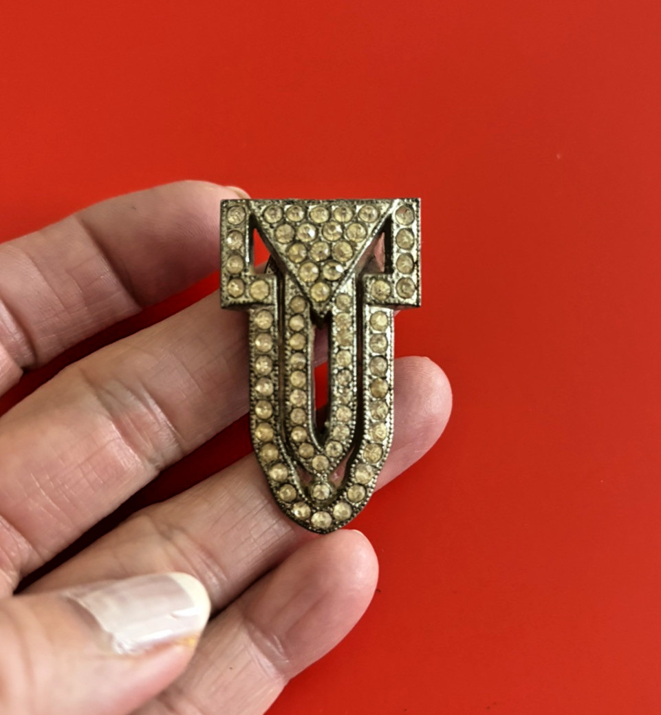 Vintage Silver Tone Clear Rhinestone Art Deco Shoe Clip GOODY