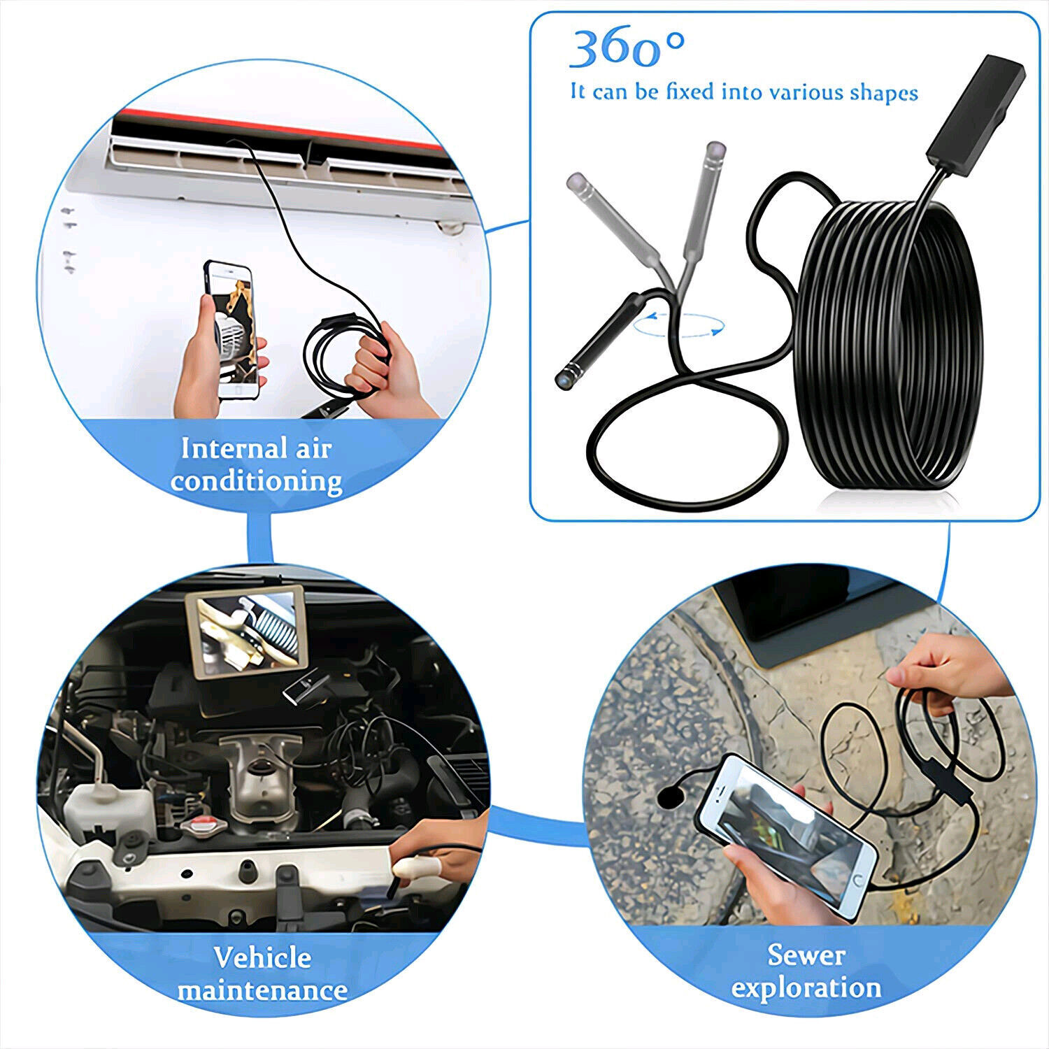 7mm HD Snake Endoscope Borescope Inspection Camera for USB Type C Android PC