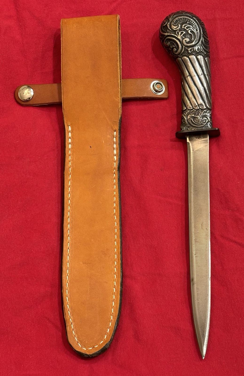 ANTIQUE SWORD HANDLE & USA FILE TO A THEATER KNIFE - NEW SHEATH