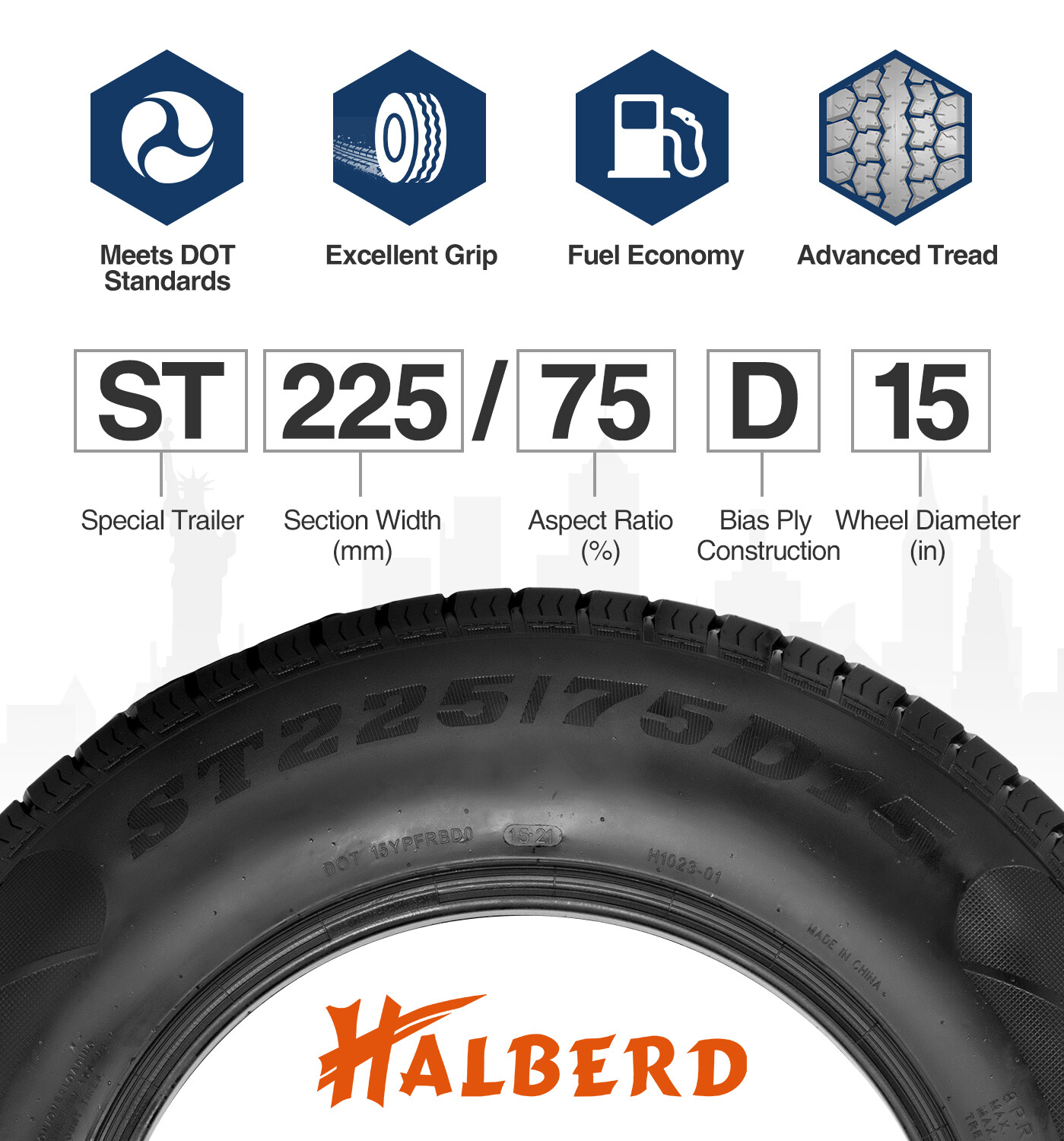 Super Heavy Duty 8Ply ST225/75D15 Trailer Tires 225 75 15 Replacement Bias Tyre
