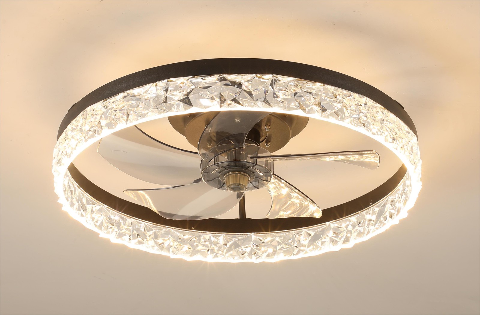 20" Ceiling Fan With LED Lights Crystal Design Flush Mount Remote & APP Control