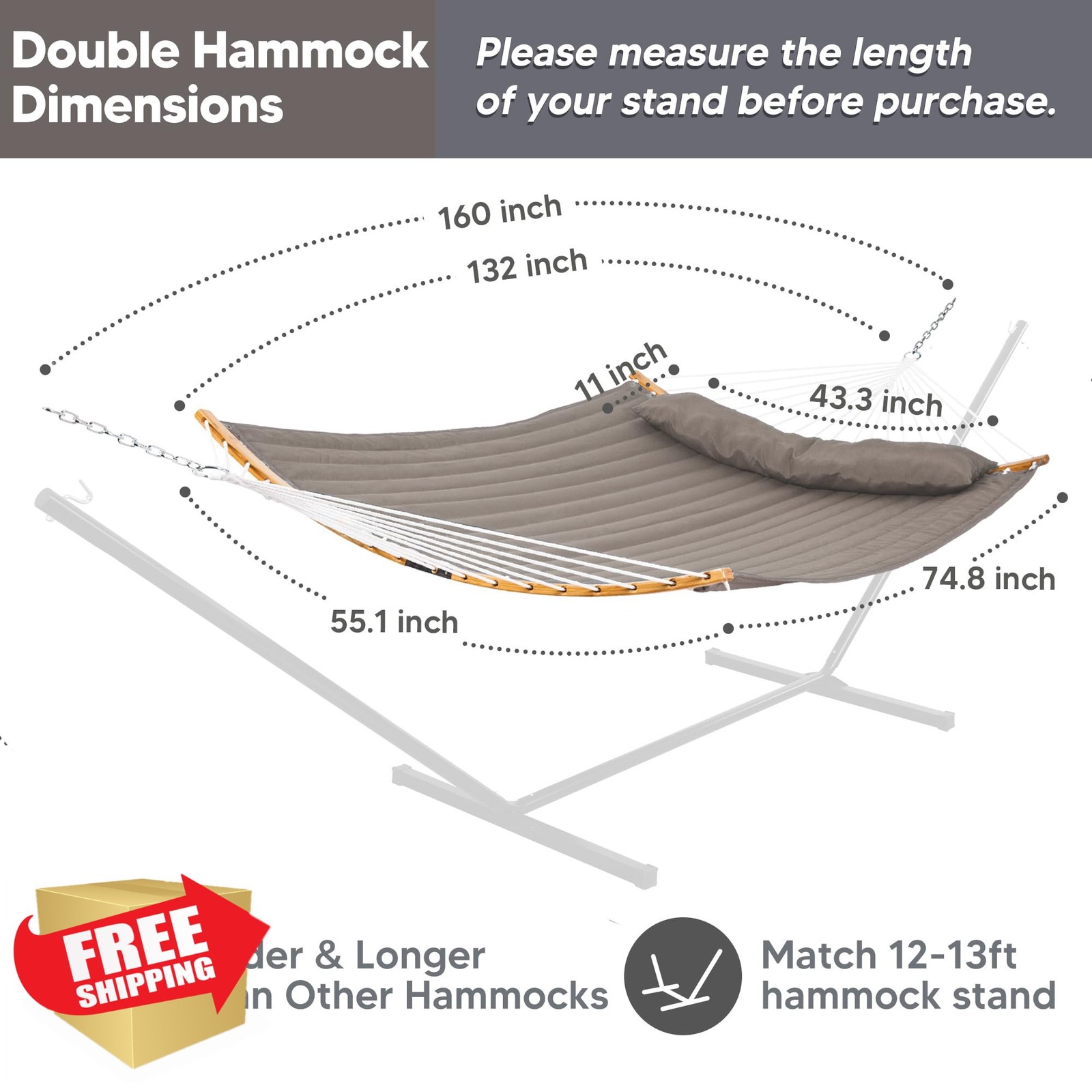 SUNCREAT Portable Double Hammock Brown 450 lbs Capacity