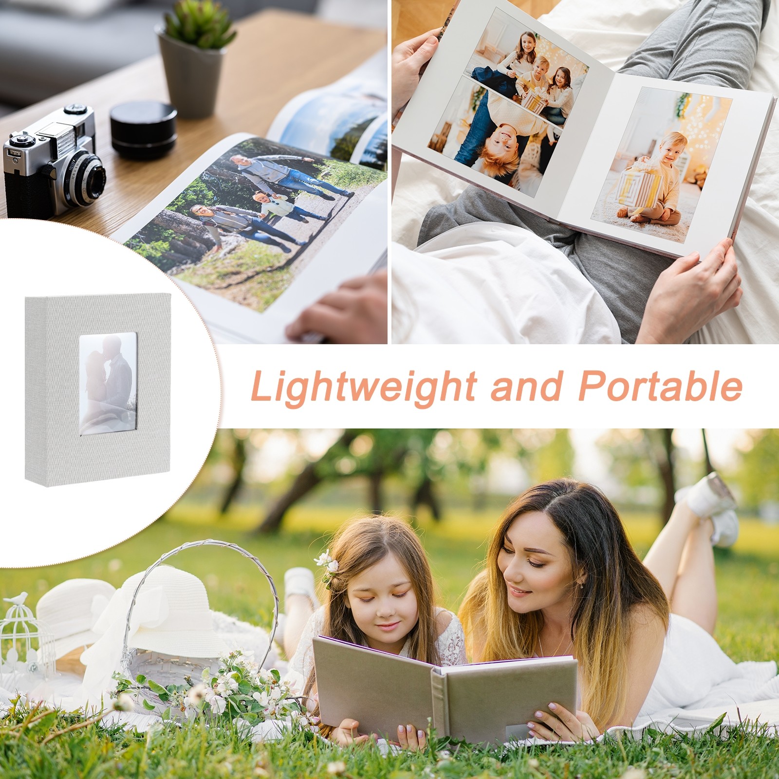 Photo Album, 4 x 6 Linen Cover Photo Album Book 100 Pictures, Beige, 2 Pcs