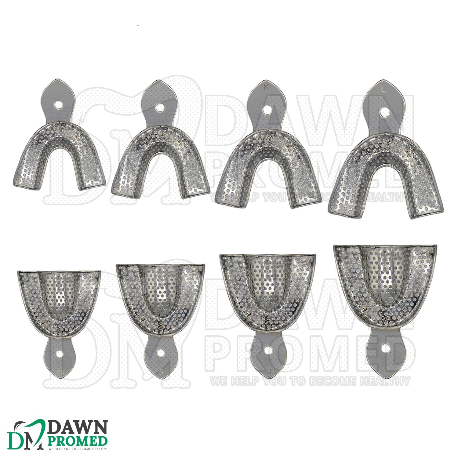 8 Pcs Perforated Metal Dental Impression Trays set Upper & Lower Inst German Gr