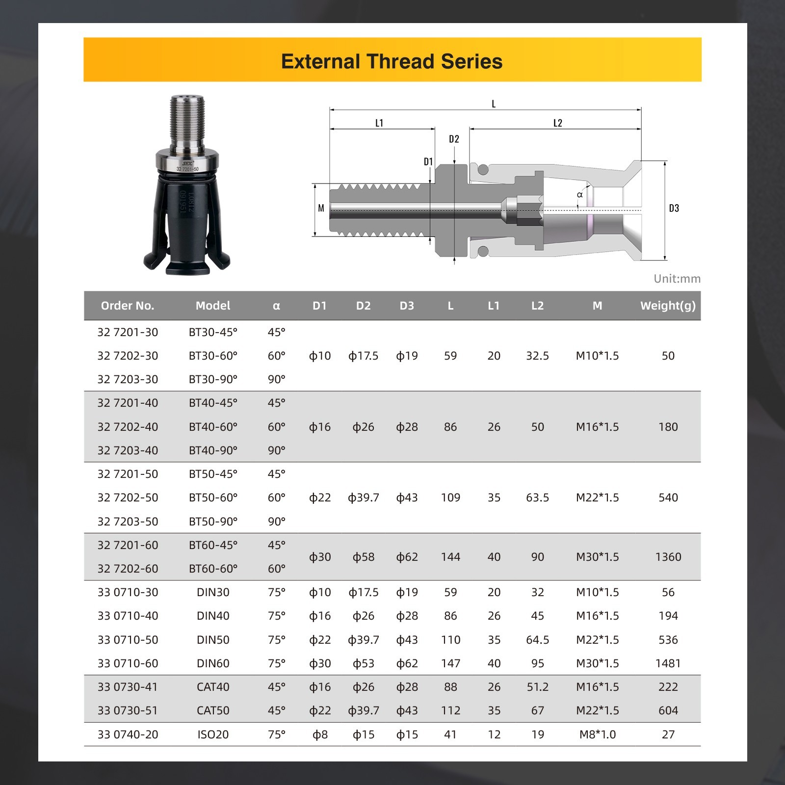 BT40-45° External Thread Spindle Pull Claw Gripper Mass Production Alloy Steel
