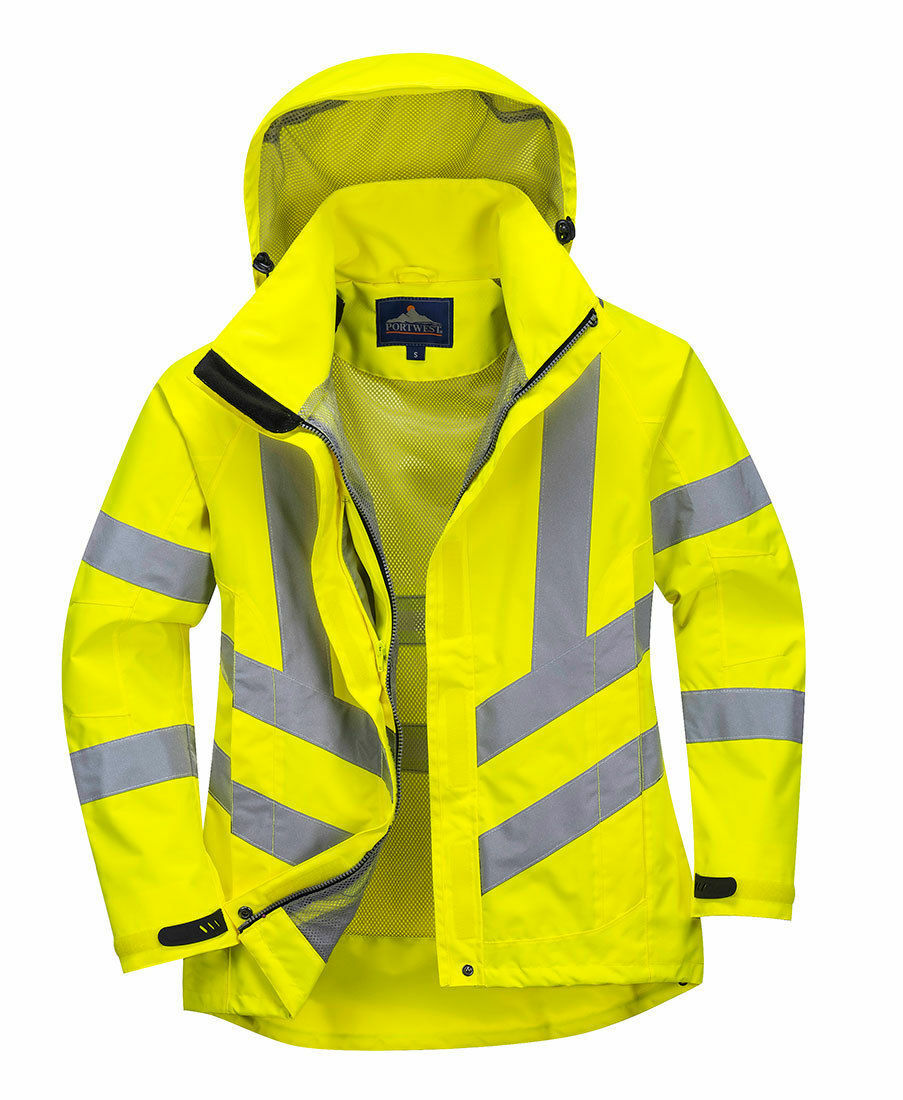Portwest LW70 Ladies Breathable Safety Work Rain Jacket in Reflective HiVis ANSI