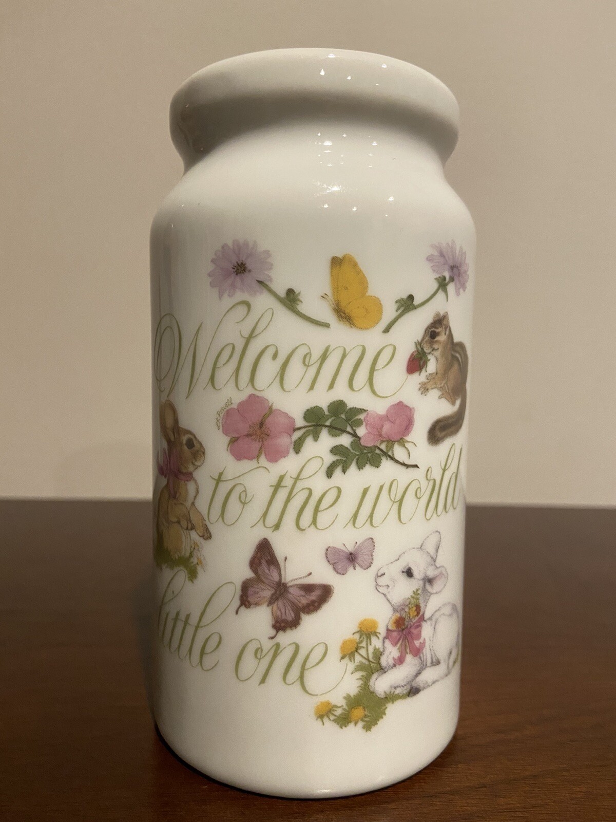 Vintage [1983] Porcelain Baby Powder Shaker ~ "Welcome to the World Little One"