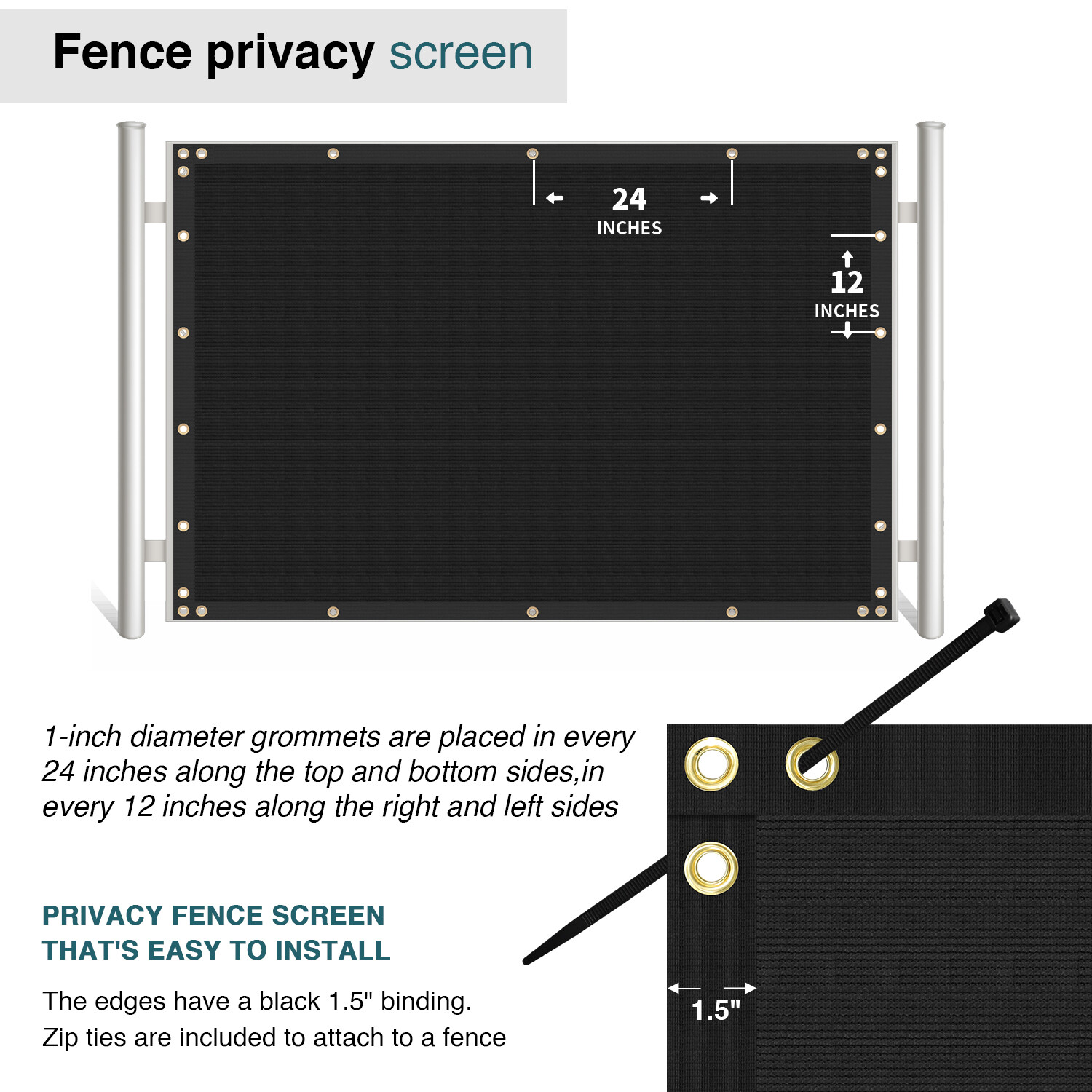 4' 5' 6' 8' Windscreen Privacy Fence Screen Shade Cover Mesh Tarp Garden-Black