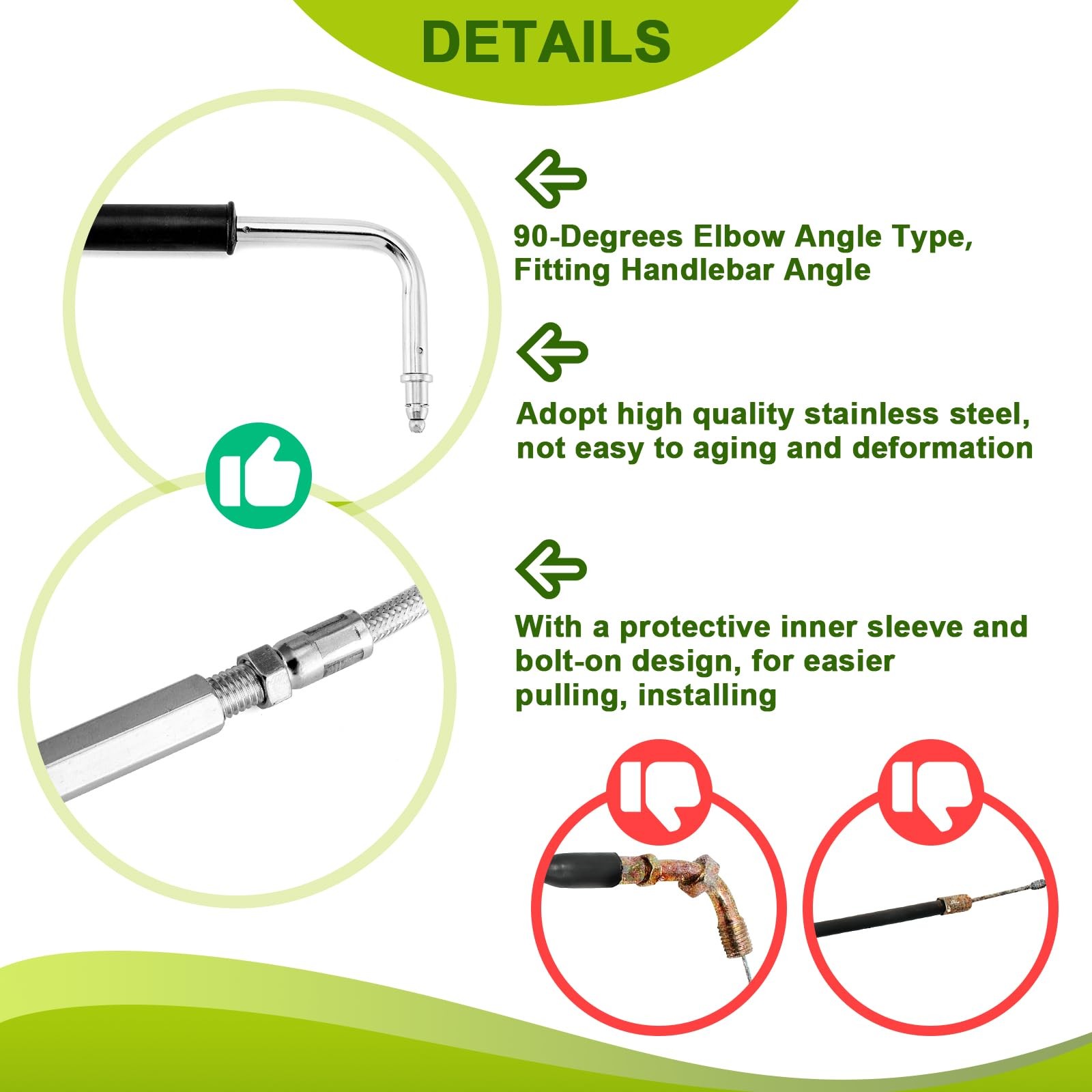 Extended Length Throttle and Idle Cable Kit Compatible with Harley 44 Chrome