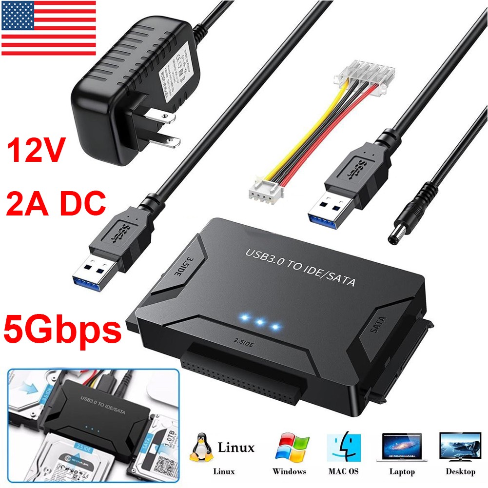 USB 3.0 to IDE & SATA Converter External Hard Drive Adapter Kit 2.5"/3.5" Cable