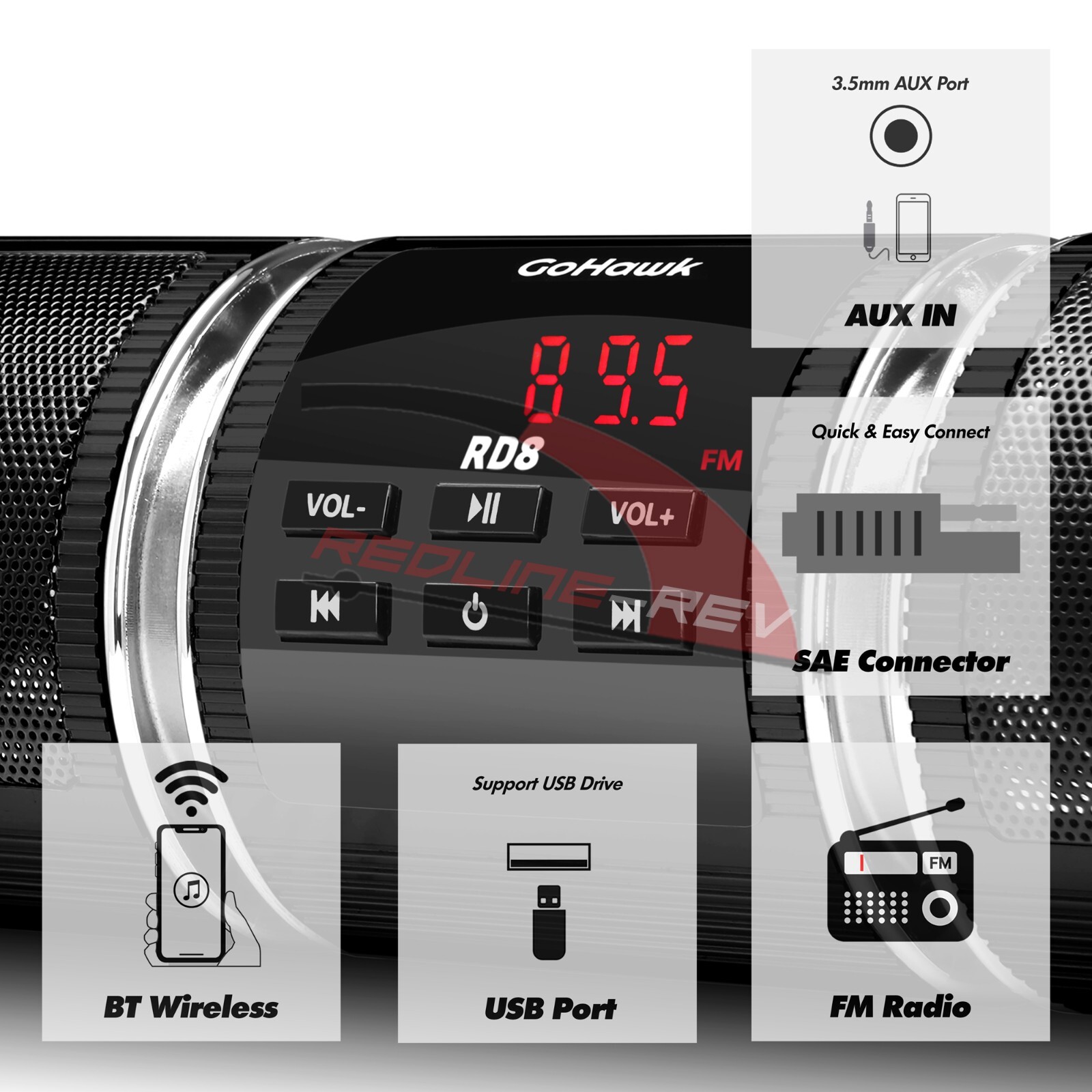 Motorcycle Stereo Speakers Audio System Bluetooth Amplifier Radio USB Waterproof