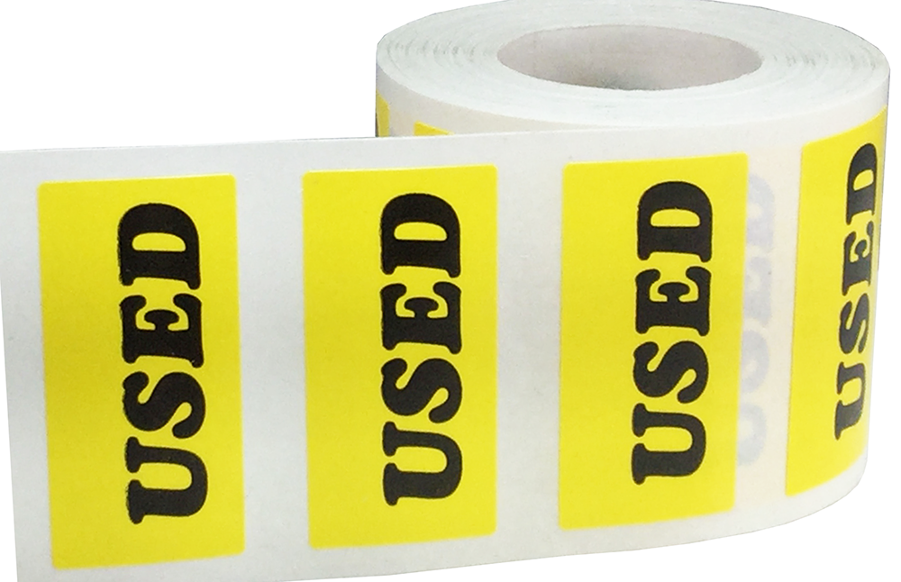 Yellow "USED" Stickers | 0.75 x 1.5" Inch Rectangle | 500 Pack