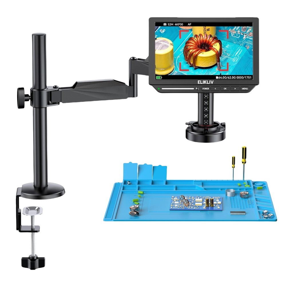 Elikliv Autofocus 4K HDMI Digital Microscope Flex Arm Soldering Microscope Adult