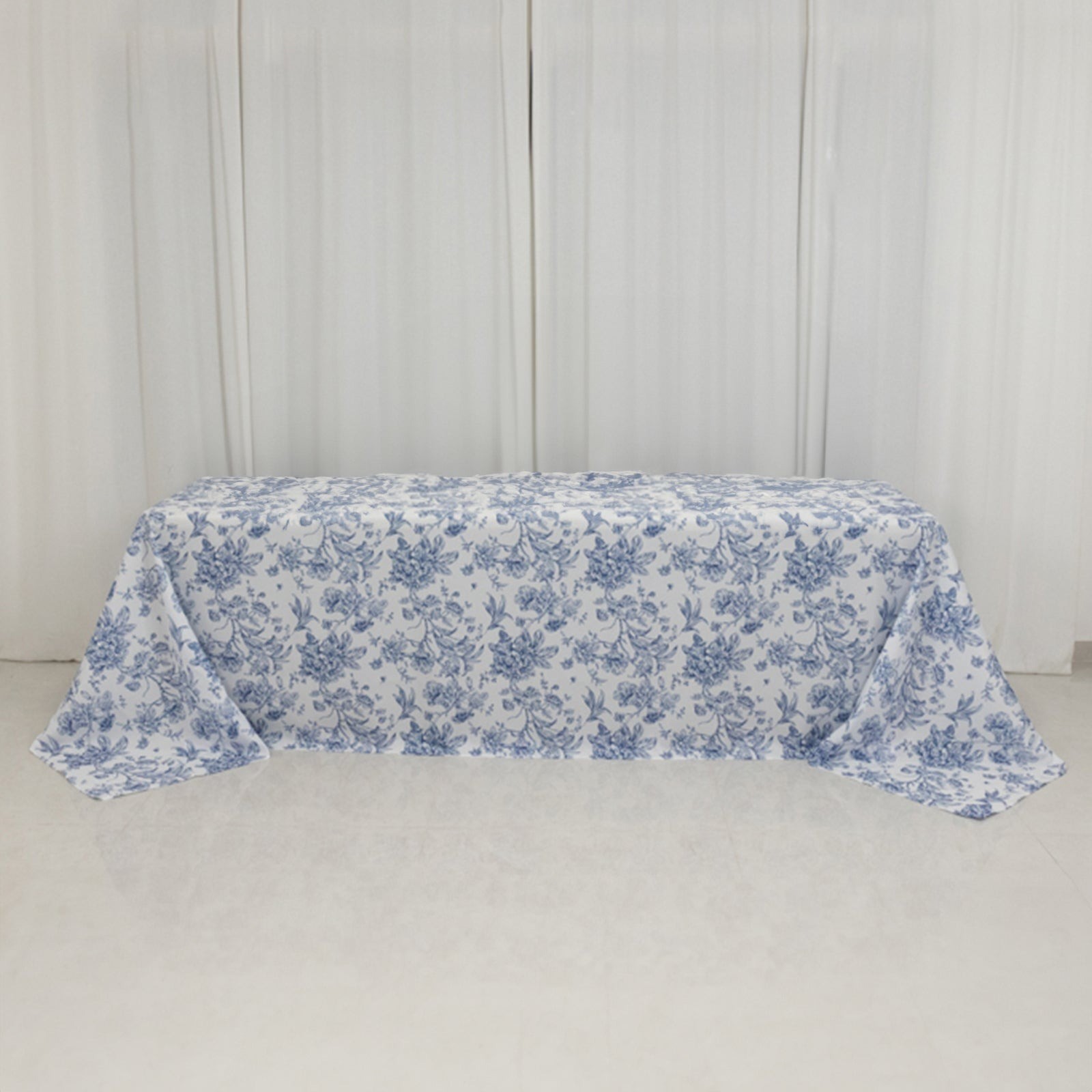 60" x 102" Blue French Toile Pattern Polyester Rectangular Tablecloth