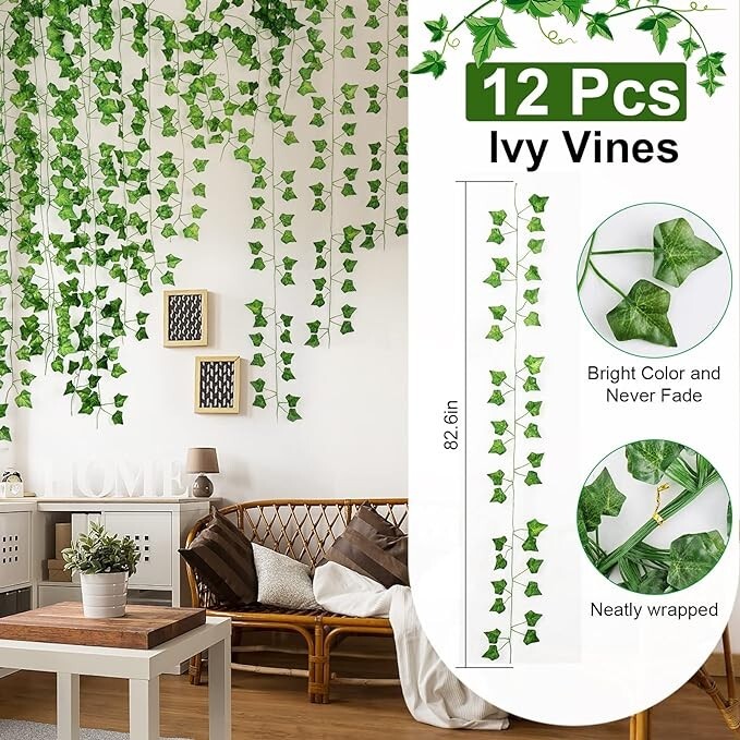12 Strands 84FT Artificial Hanging Ivy Garland Fake Ivy Leaf Vine Home Decor USA