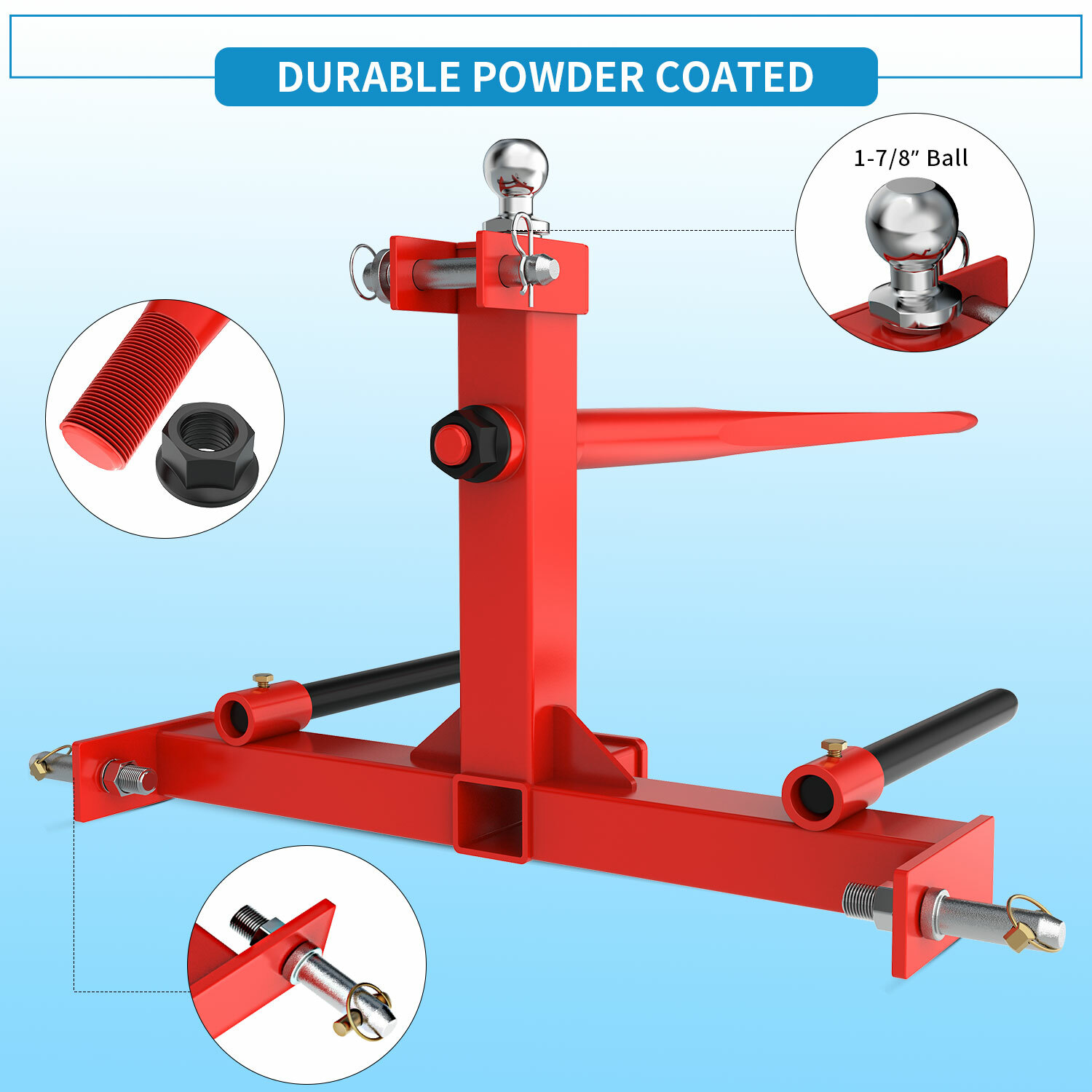 Cat 1 3 Point Hay Bale Spear Trailer Hitch Receiver with Ball