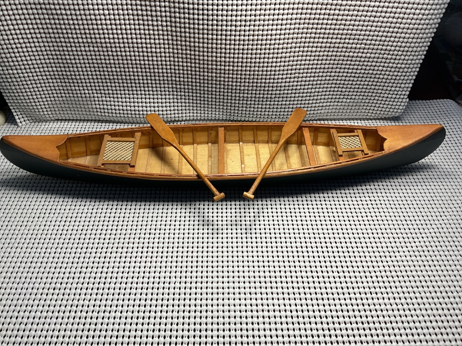 Vintage Wood Canoe 16”  Long 2 3/4” Wide 1 1/4” High With 2 Paddles