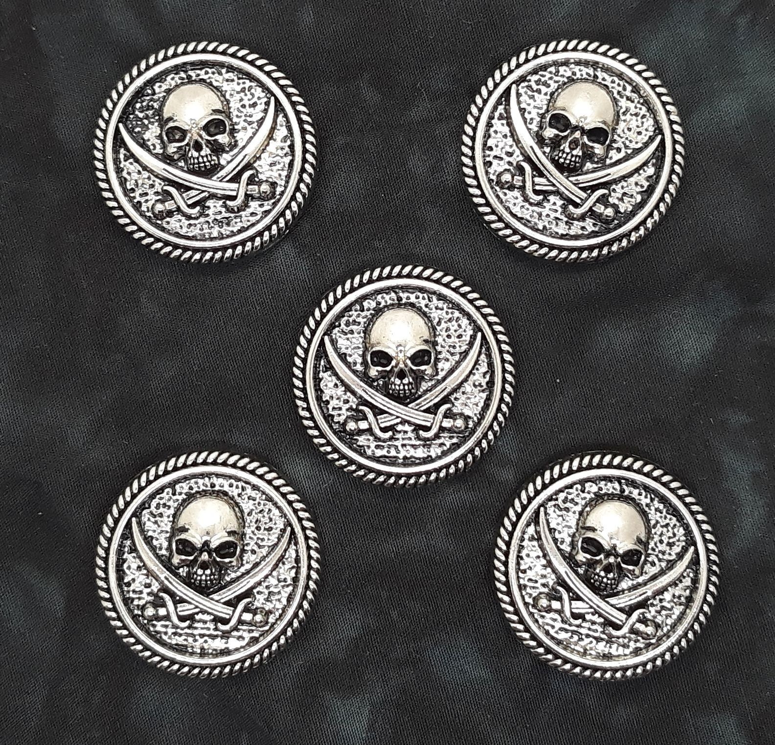 Skull & Crossed Swords Pirate Concho Conchos 1 3/16" Five Count ***Cool !!