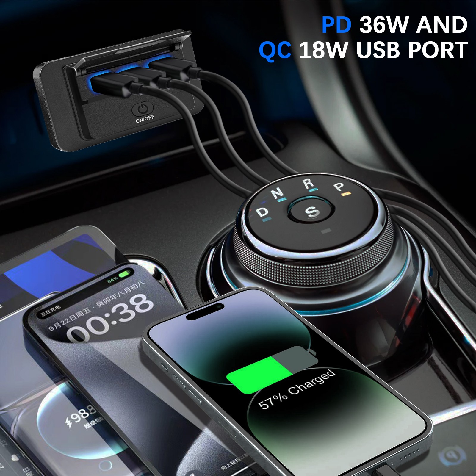 12V Dual USB QC3.0 & PD Port Car Fast Charger Socket Power Outlet On-Off Switch