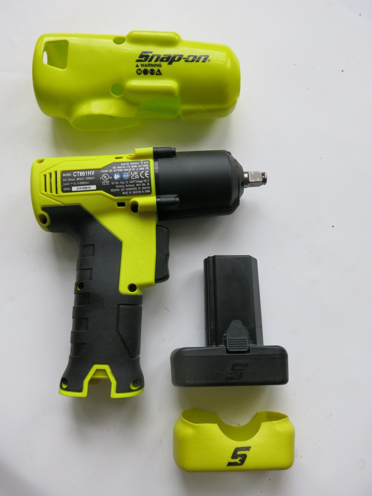 Snap-On CT861 Hi-Viz Impact Wrench 3/8" 14.4v Cordless Battery Charger Boots Set