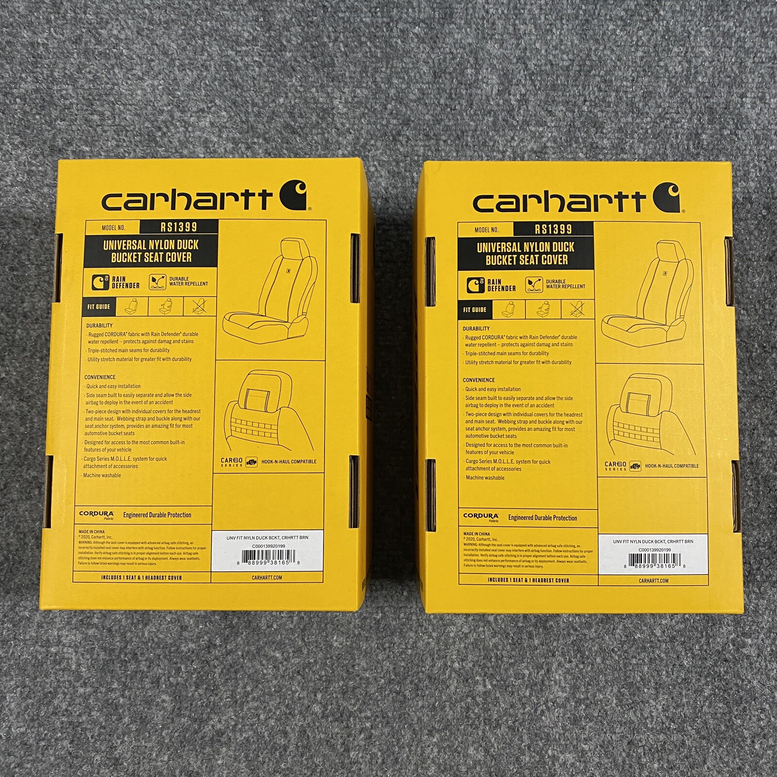 x2 Carhartt Universal Nylon Duck Canvas Bucket Seat Cover Brown Rain Defender