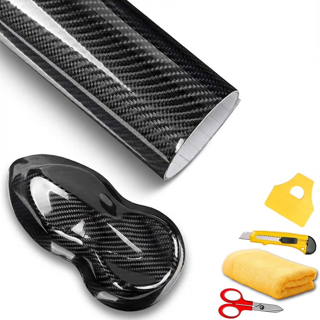 7D Premium Super Gloss Black Carbon Fiber Vinyl Wrap Bubble Free Air Release 6D