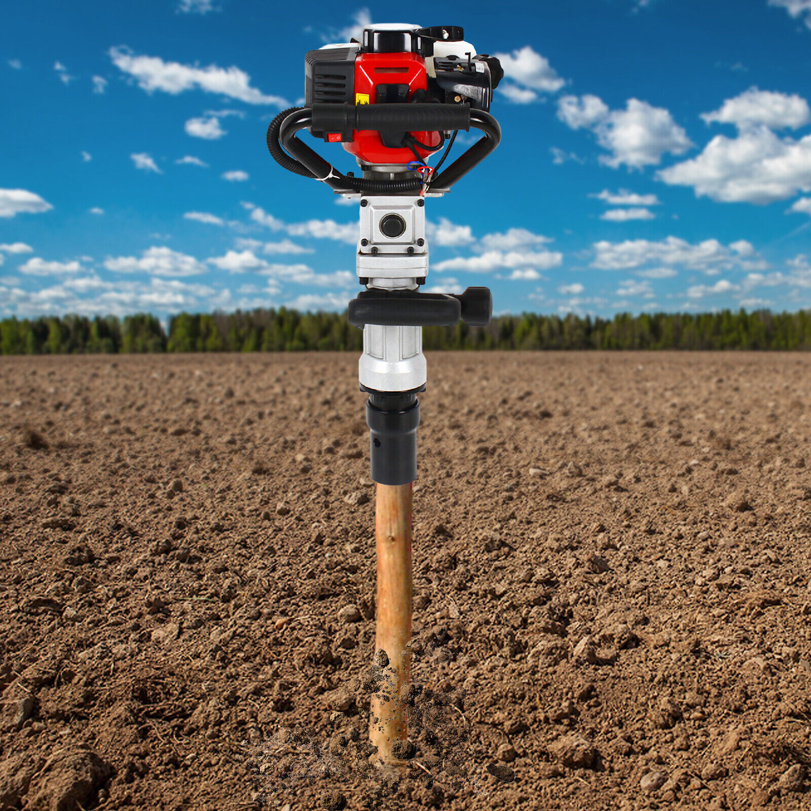 2 Stroke Gas Powered T Post Driver Fence Pile Driver Push Pile Hammer Kit 32.7cc