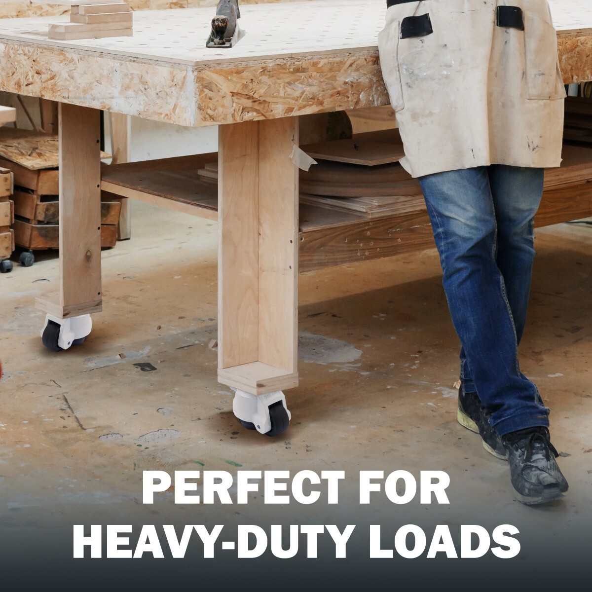 POWERTEC 17300 2-Inch Leveling Casters Set of 4 - Retractable and Swivel Castors