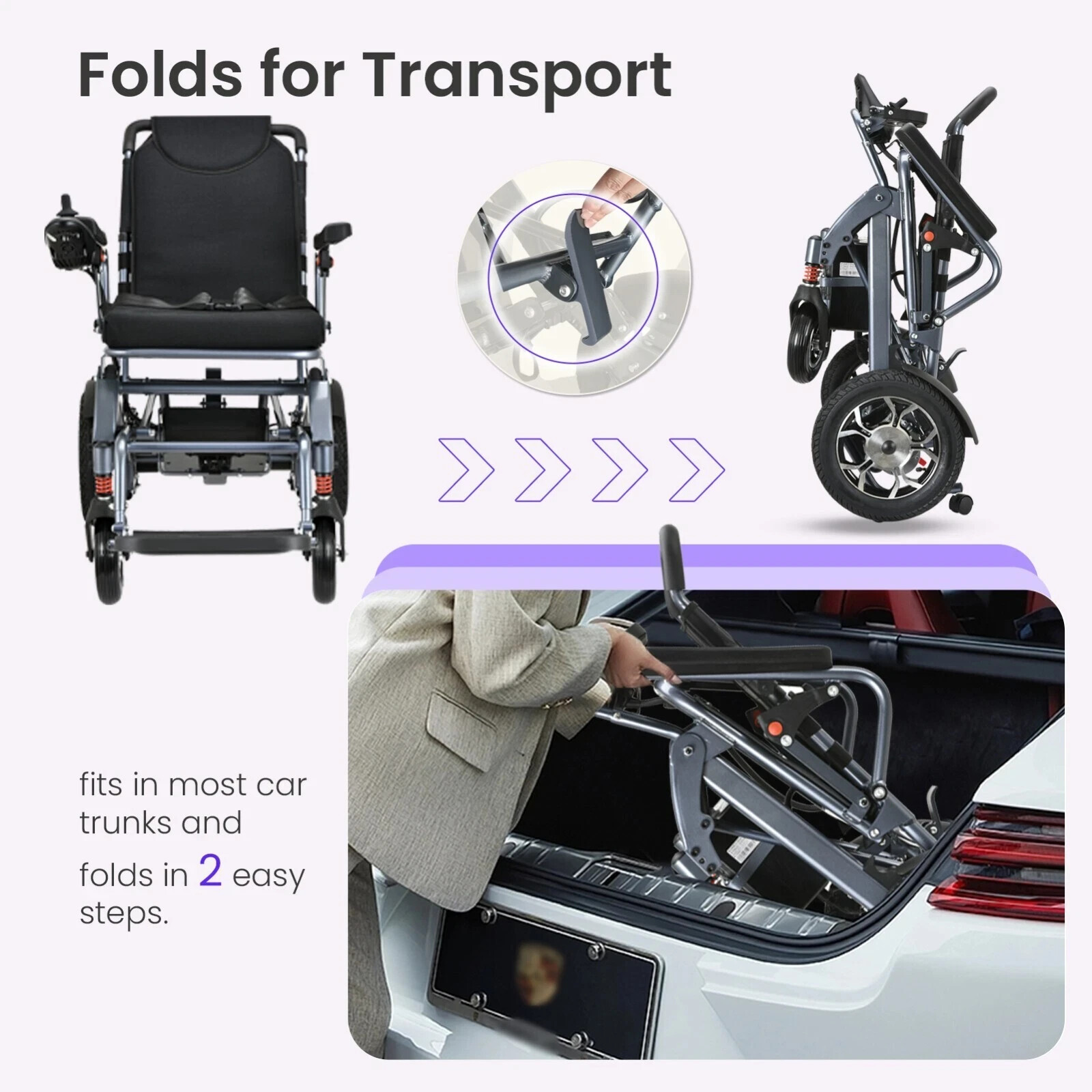 Lightweight Foldable Electric Wheelchair for Adults, Motorized Power Wheelchair