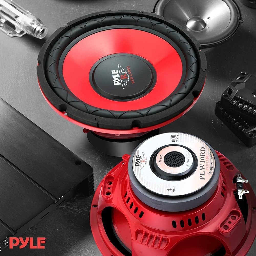 Pyle Car Vehicle Subwoofer Audio Speaker - 10 Inch Red Electro-Plated Cone