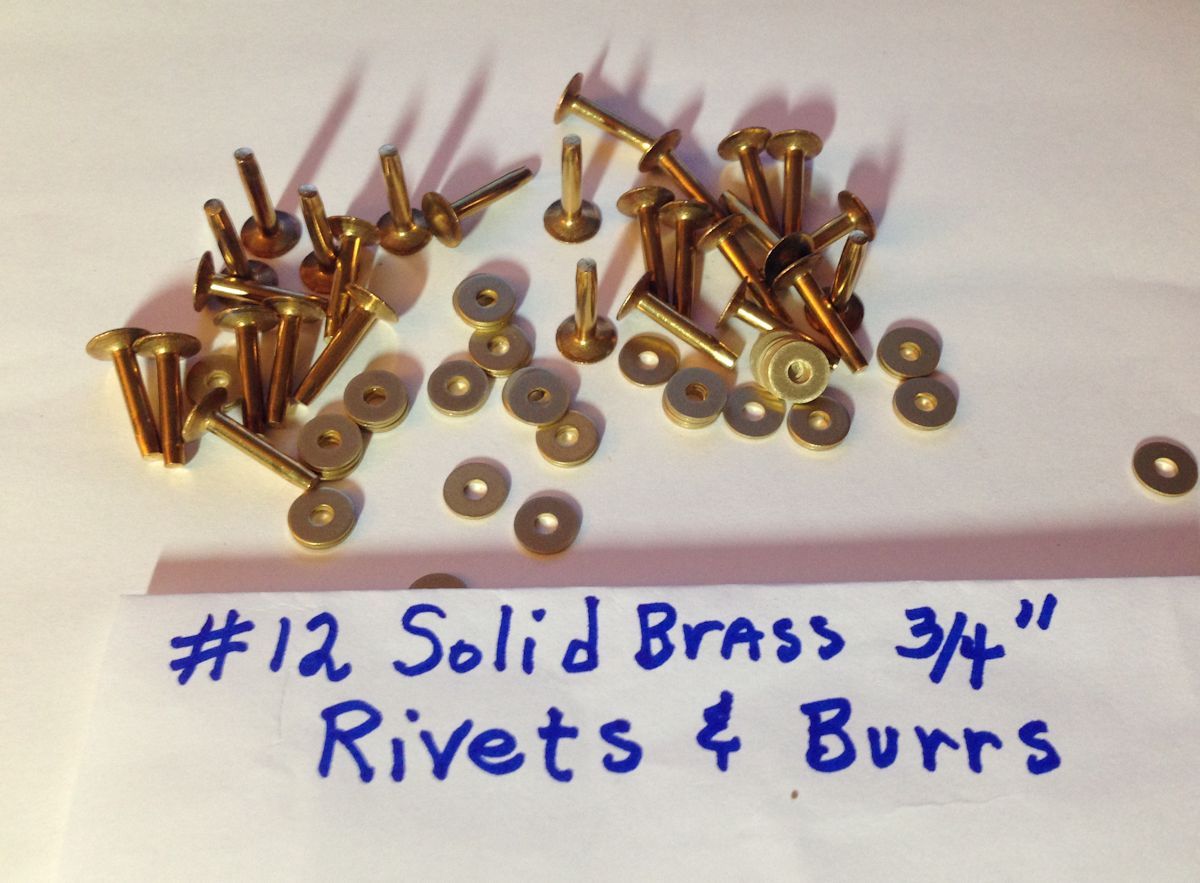 SIZE #12 SOLID BRASS RIVETS & BURRS/WASHERS 3/4" Long_Pack of 12 Sets U.S SELLER