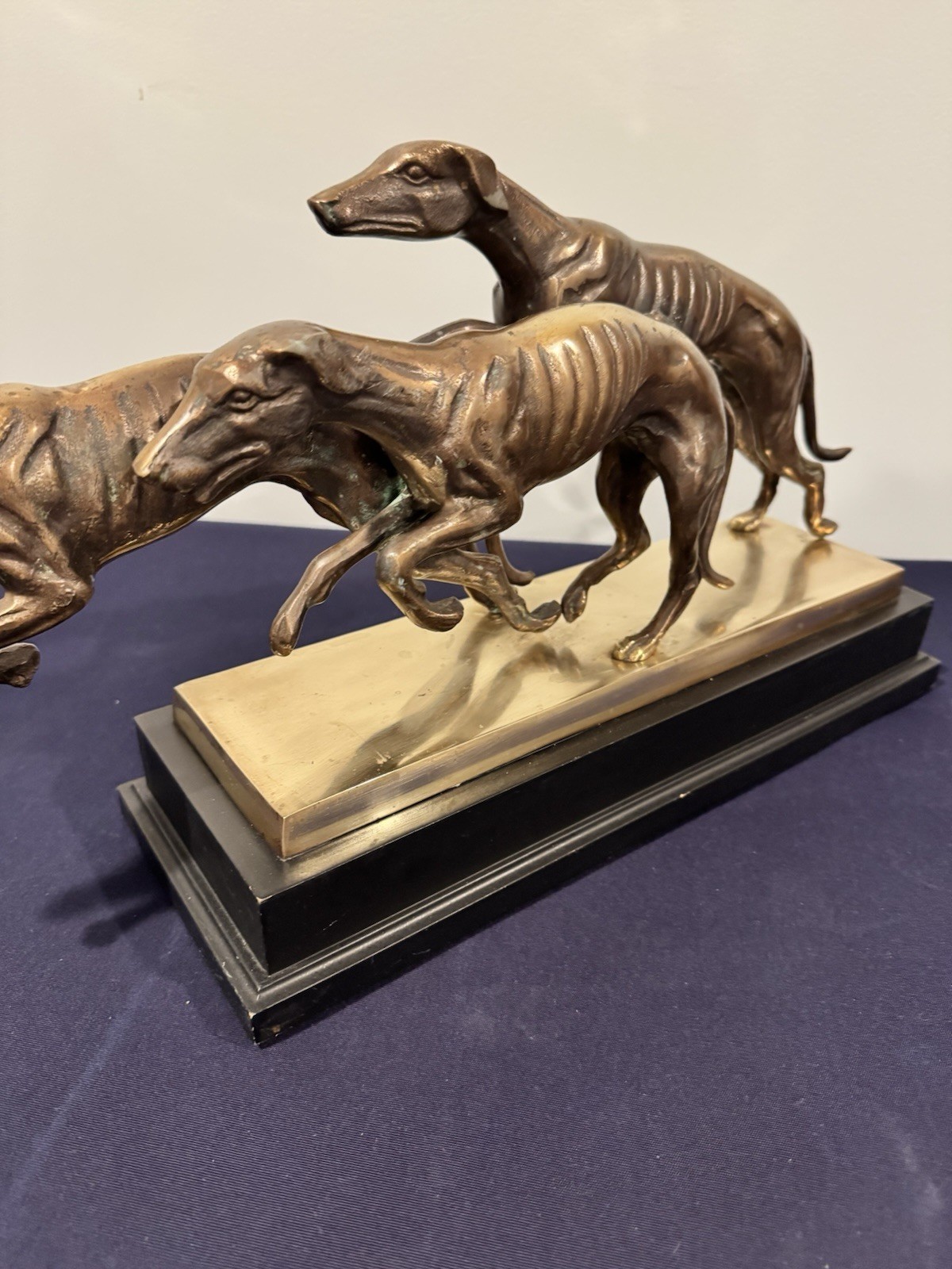 Beautiful and Rare 3 Greyhounds Racing Bronze Sculpture/Statue