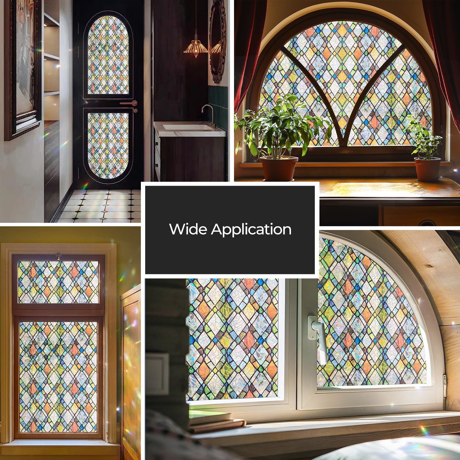 ADD.HERES Window Privacy Film, Stained Glass Decorative Static Cling, Removab...