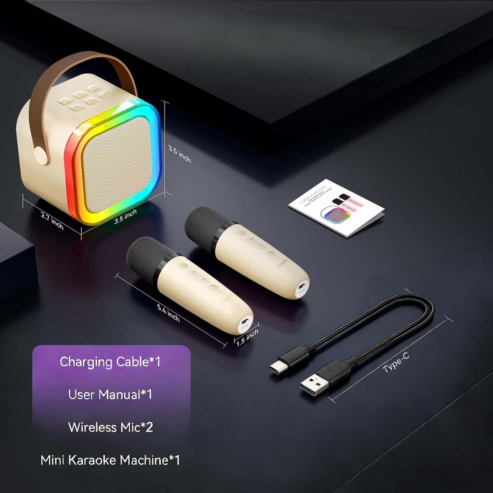 Wireless Mini Karaoke Machine +2 Microphones Bluetooth Speaker,Kid Birthday Gift