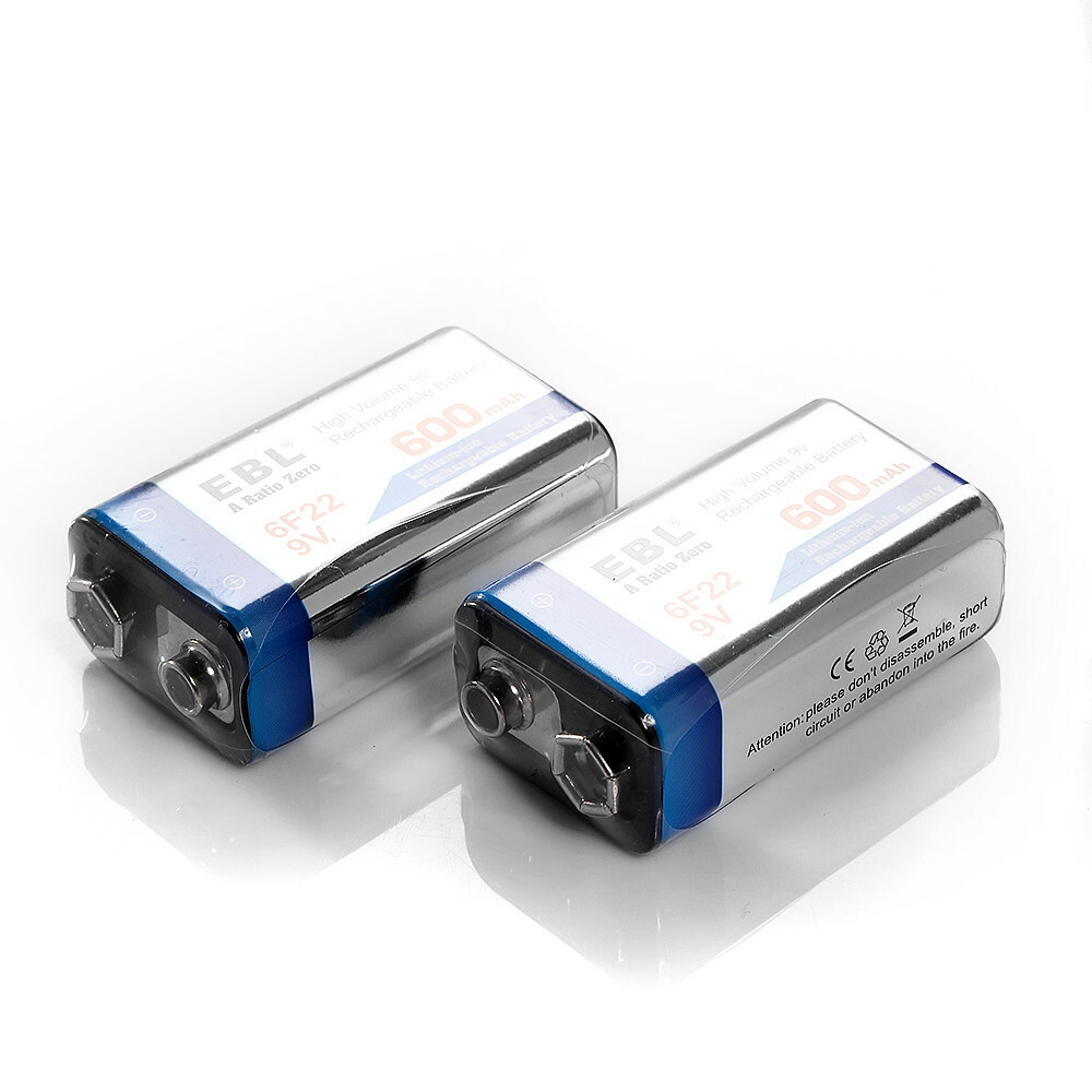 EBL 9V Li-Ion Rechargeable Batteries 9 Volt 6F22 / 4 Slot Battery Charger Lot