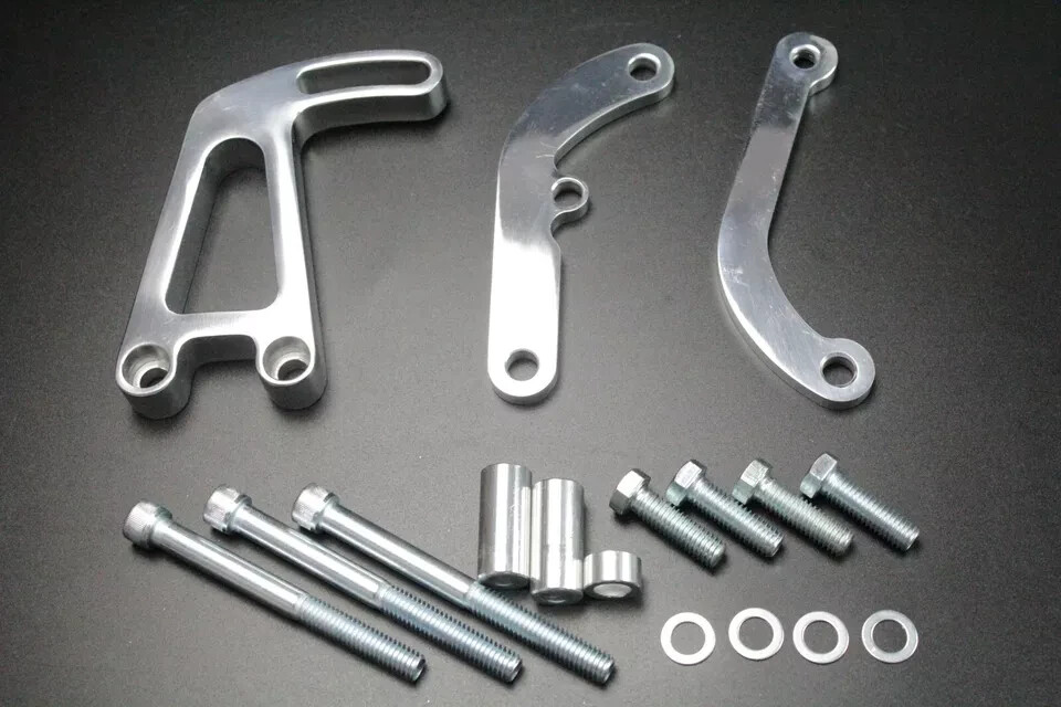 SBC Chevy Alum Pulley & Bracket Kit w Alternator Power Steering Long Water Pump