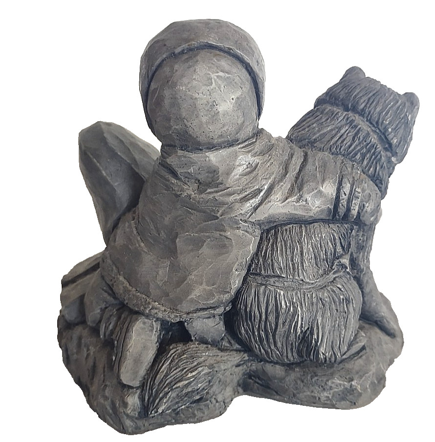 Vintage Signed G 85 Soapstone Alaska Inuit Man With Dog & Sled Sculpture