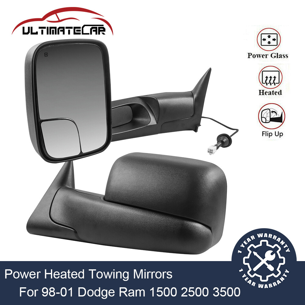 Pair Black Power Heated Tow Mirrors For 98-2001 Dodge Ram 1500 98-2002 2500 3500